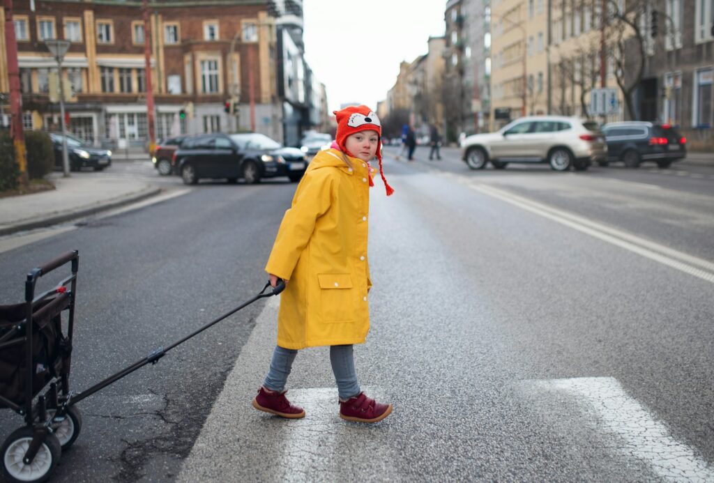 child crossing the pedestrian lane