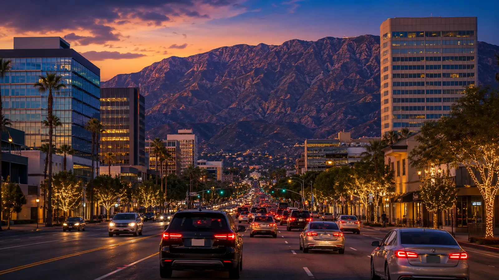 Evening traffic on a busy boulevard in Glendale, California