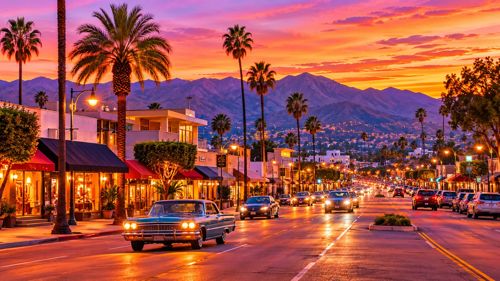 Evening traffic on a busy boulevard in Reseda, California
