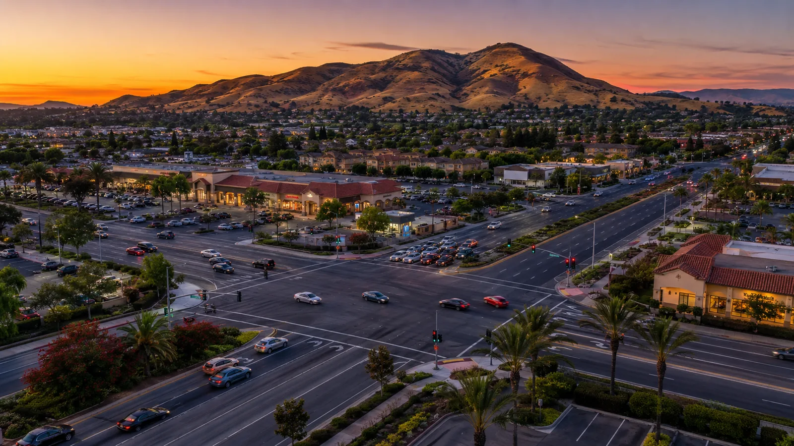 Evening traffic on a busy boulevard in Santa Clarita, California