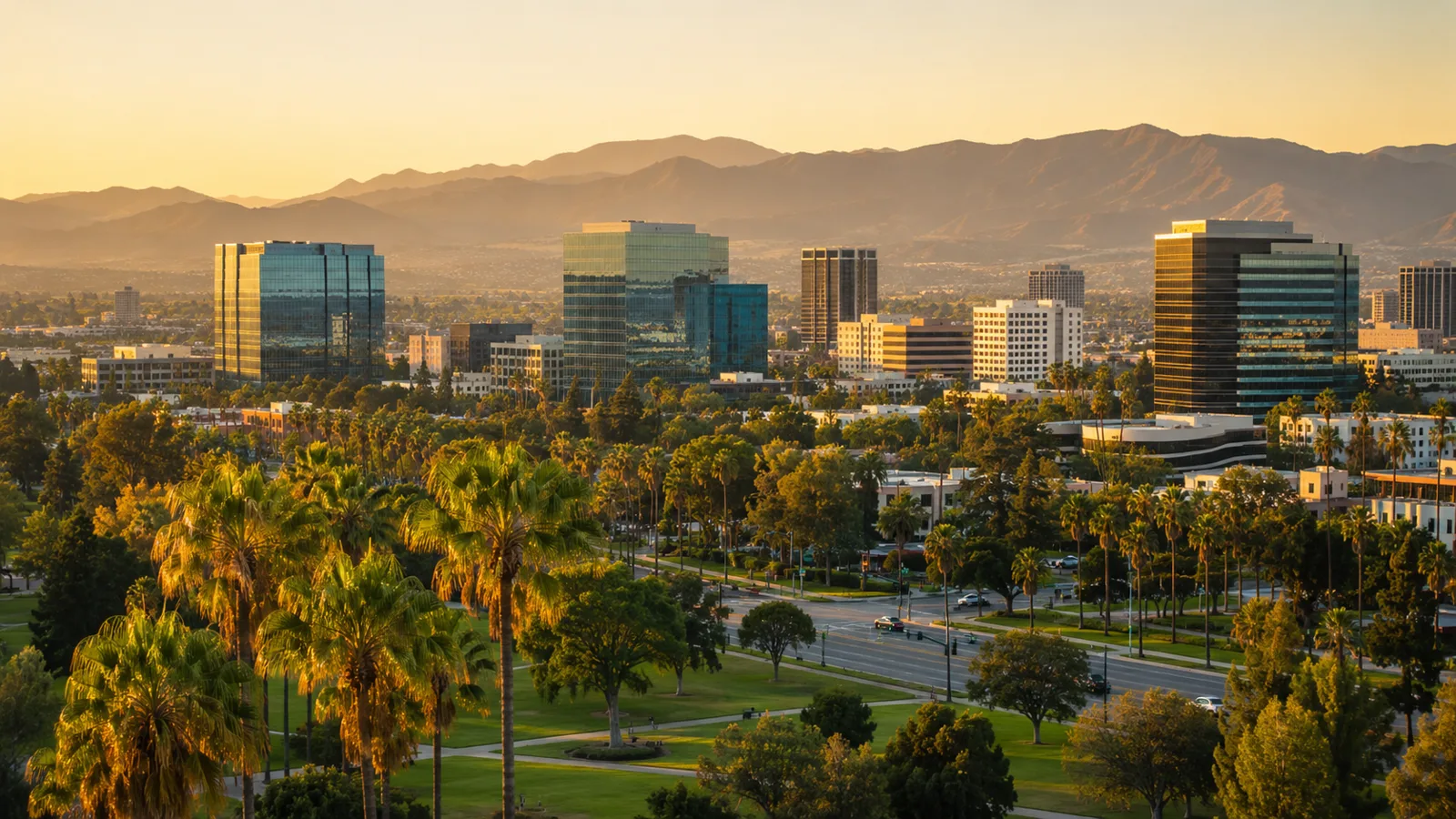 Evening traffic on a busy boulevard in Woodland Hills, California